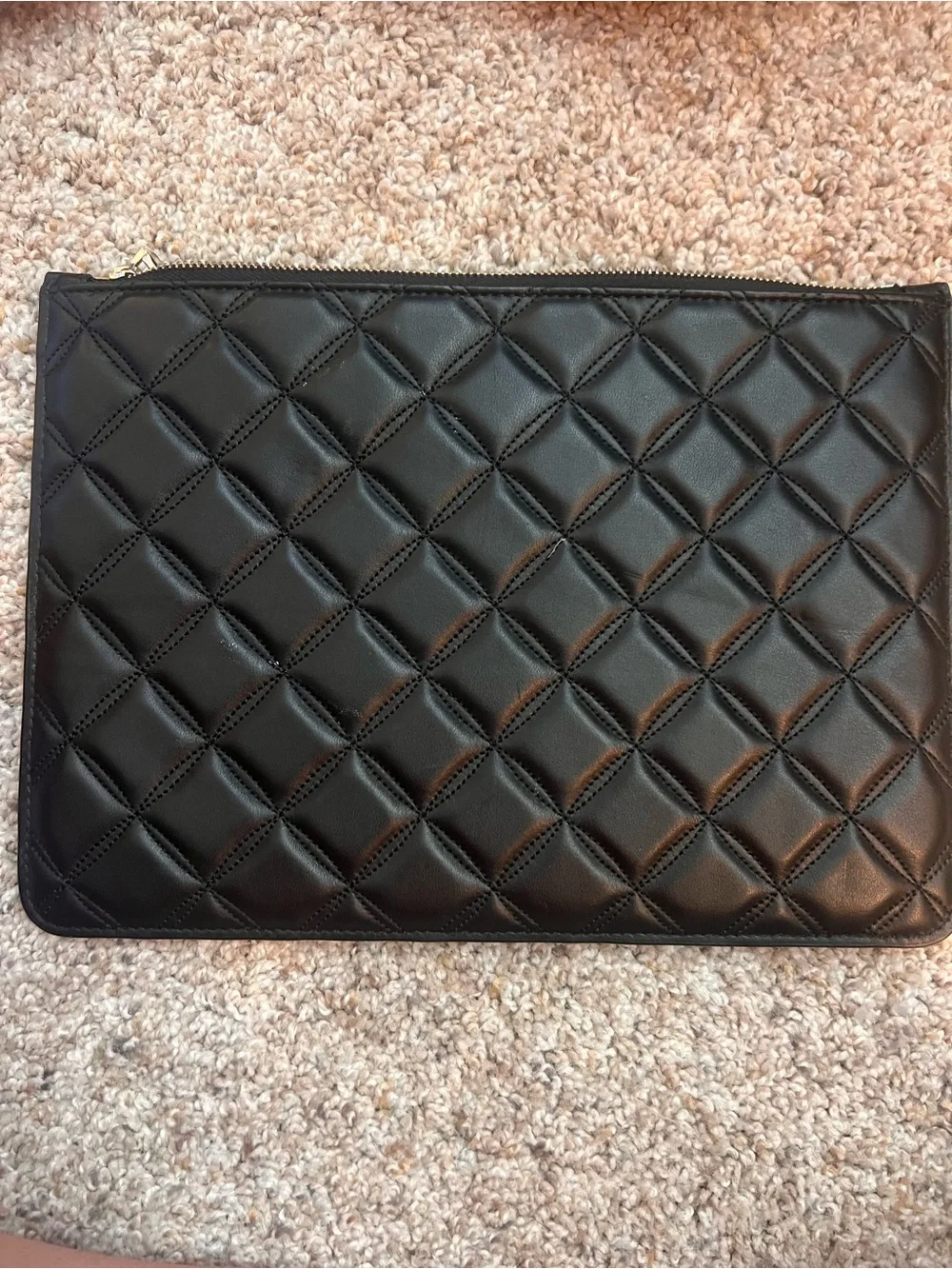 kate spade Black Quilted Leather Zip Pouch with Gold Logo